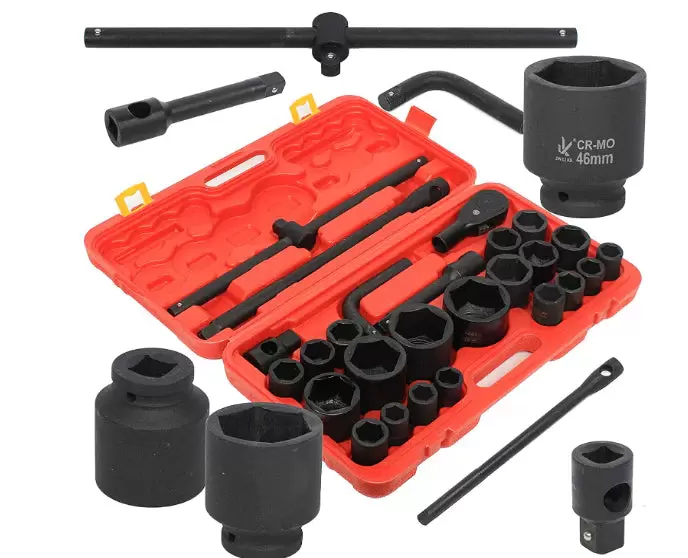 26pcs Steckschlüsselsatz Stecknüsse 3/4"&1" 21-65mm Stecknüsse Auto Nusskasten LKW Ratschenkasten Werkzeugset