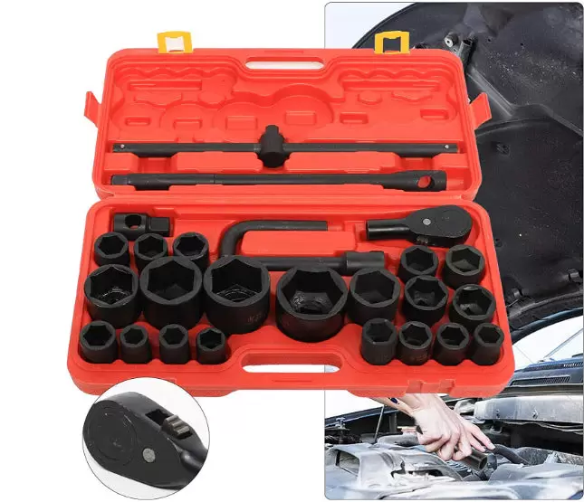 26pcs Steckschlüsselsatz Stecknüsse 3/4"&1" 21-65mm  Stecknüsse Auto Nusskasten LKW Ratschenkasten Werkzeugset