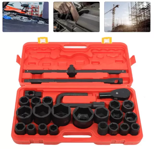 26pcs Steckschlüsselsatz Stecknüsse 3/4"&1" 21-65mm  Stecknüsse Auto Nusskasten LKW Ratschenkasten Werkzeugset