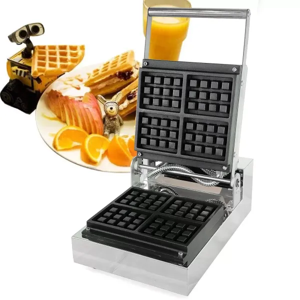 1300W Gewerbliches Waffeleisen aus Edelstahl 4 Waffeldesign Edelstahlpfanne mit Antihaftbeschichtung