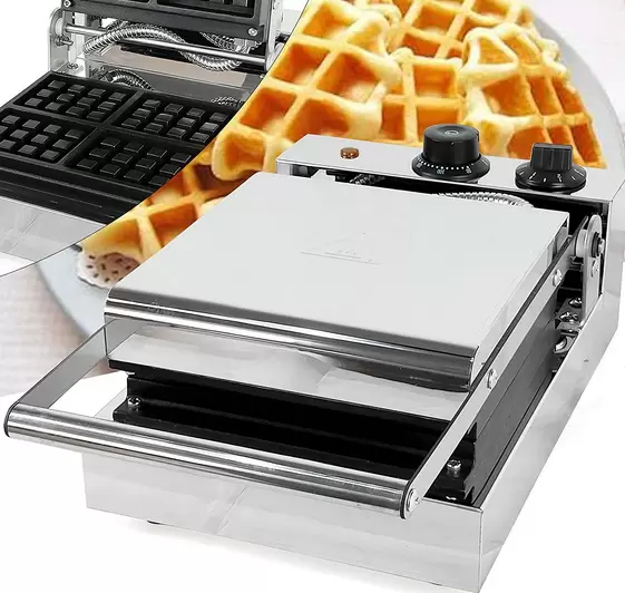 Gewerbliches Waffeleisen aus Edelstahl 4 Waffeldesign 1300W Edelstahlpfanne Antihaft-Waffeleisen