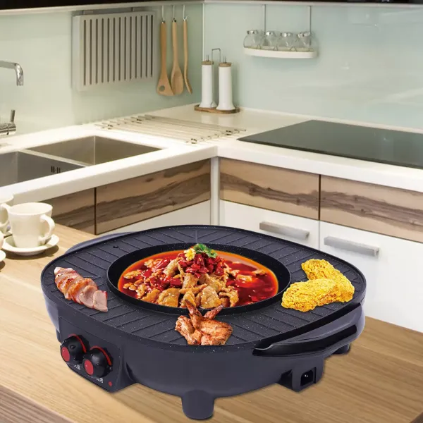 2 IN 1 Elektro Grillpfanne Hot Pot Multifunktions Grill Braten Portable Cooker