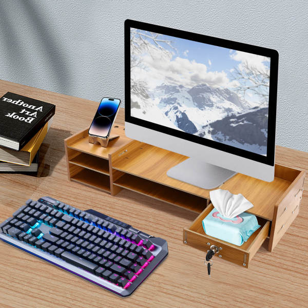 Holz-Schreibtisch-Organizer, Mobiler Computer-Halter Desktop-Speicher-Organizer
