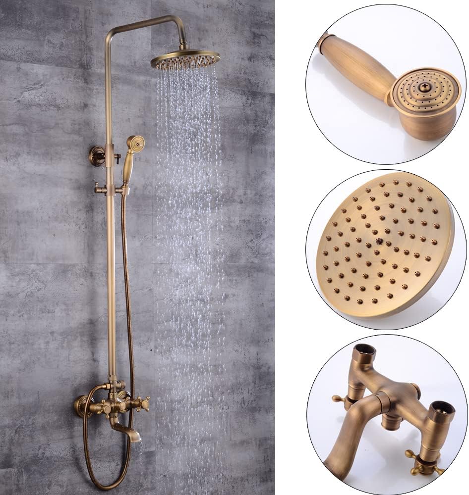 Retro Duschset, Antik Messing Duschsystem, Wasserhahn Messing Antik Mit Höhenverstellbar Umfassen Handbrause