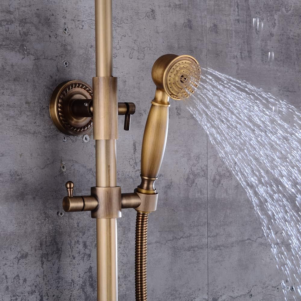 Retro Duschset, Antik Messing Duschsystem, Wasserhahn Messing Antik Mit Höhenverstellbar Umfassen Handbrause
