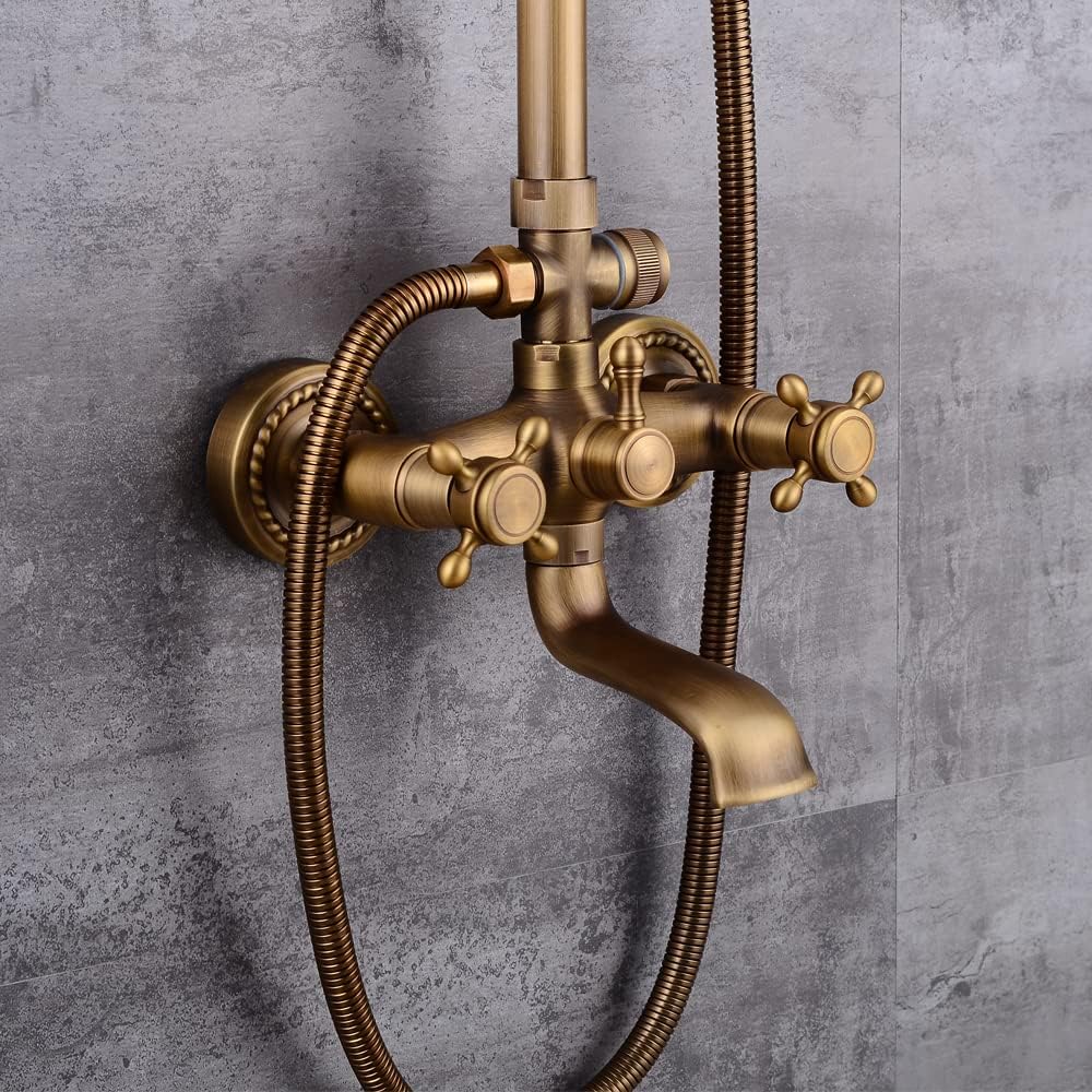 Retro Duschset, Antik Messing Duschsystem, Wasserhahn Messing Antik Mit Höhenverstellbar Umfassen Handbrause
