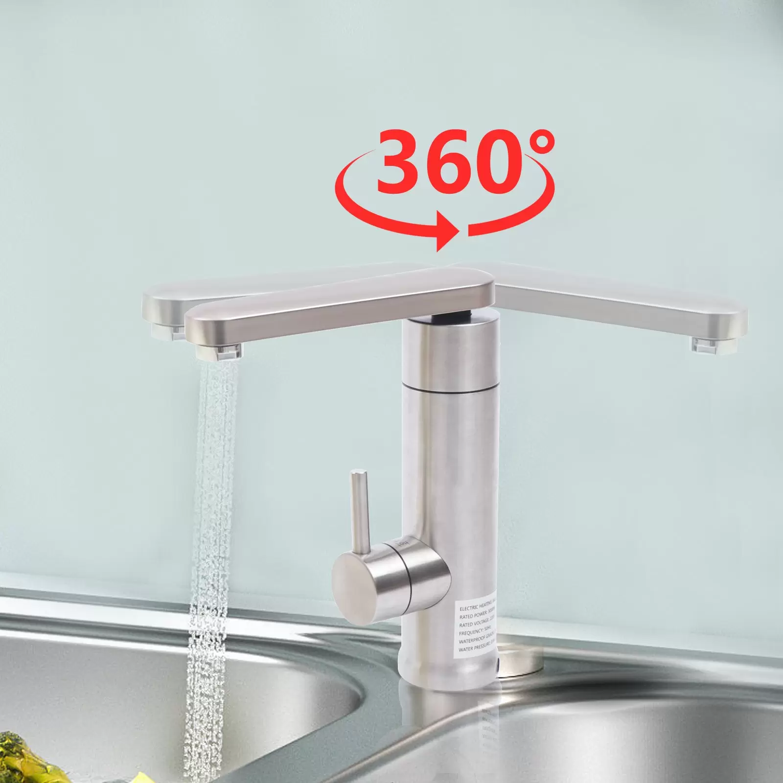 Elektrisch Warmwasserhahn, 360º Drehbar mit Durchlauferhitzer,LED Temperaturanzeige