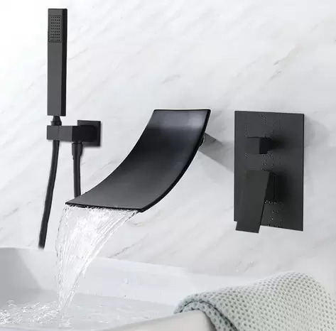 Wasserfall Bad Armaturen Badewanne Wasserhähne Wand Montiert Handbrause Schwarz