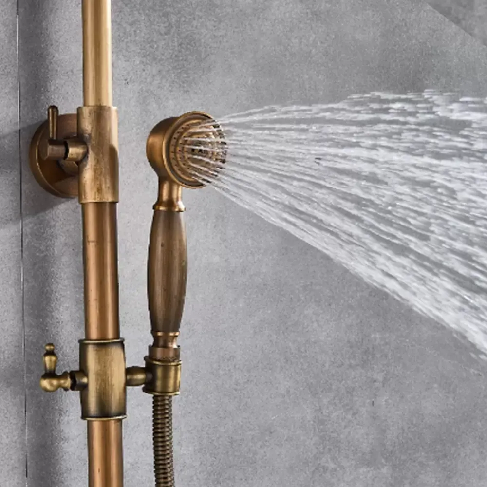 Duschset Wandmontage Bad Duscharmatur Set Antikmessing Höhenverstellbar Regendusche