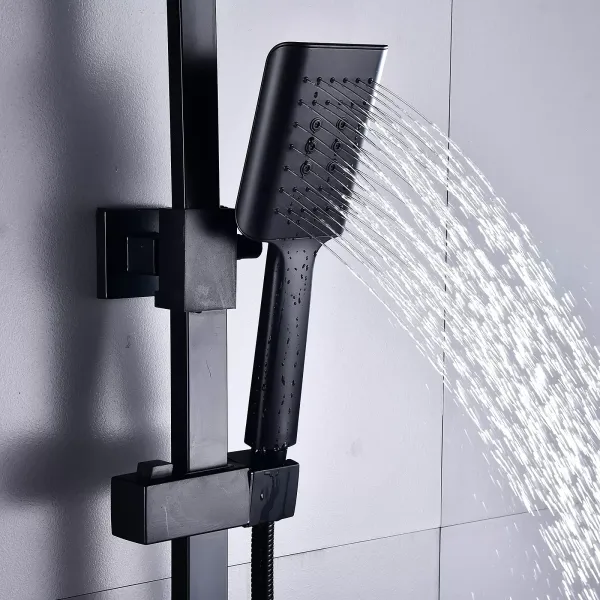360 Grad Gedreht Duschsystem Mit Thermostat 38 ° C Duscharmatur Regendusche Schwarz