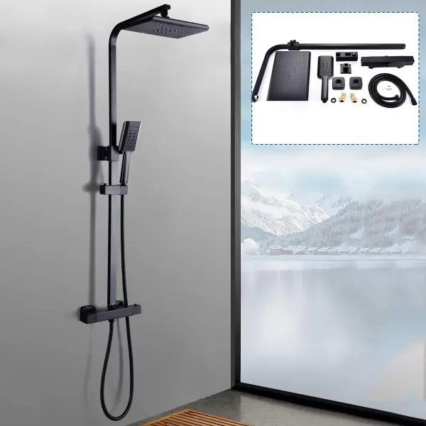 360 Grad Gedreht Duschsystem Mit Thermostat 38 ° C Duscharmatur Regendusche Schwarz