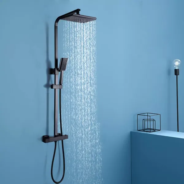 360 Grad Gedreht Duschsystem Mit Thermostat 38 ° C Duscharmatur Regendusche Schwarz