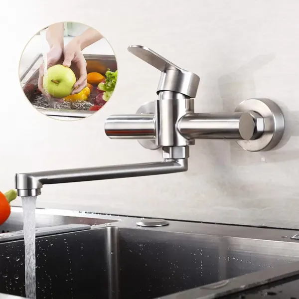 360° Drehbare Wandarmatur Küchenarmatur aus Edelstahl 304 Wand-Mischbatterie Single Lever Mixer Tap für Küchen