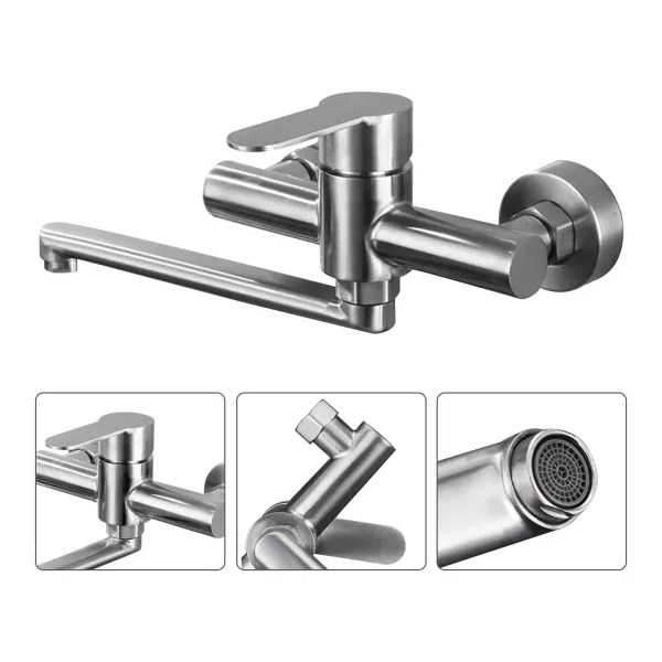 360° Drehbare Wandarmatur Küchenarmatur aus Edelstahl 304 Wand-Mischbatterie Single Lever Mixer Tap für Küchen