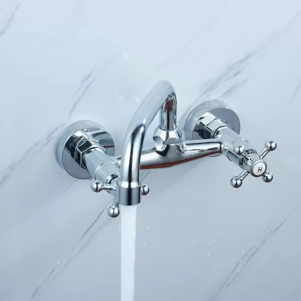 Wandmontage Wasserhahn Wandarmatur Küchenarmatur Mischbatterie Zweigriff Mischbatterie Küche Waschbecken