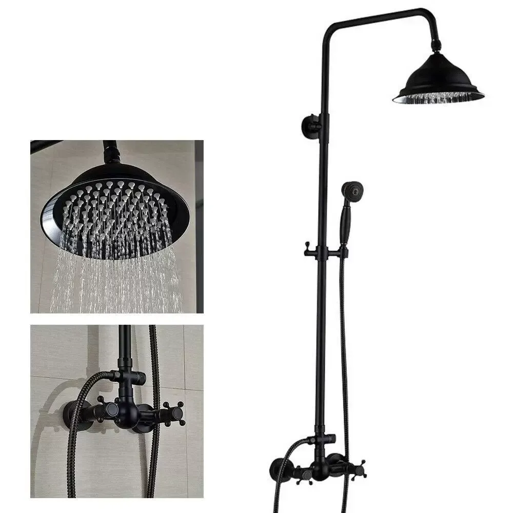 8" Retro Schwarz Duschsystem, 3 In 1 Dusche Duschset Duscharmatur