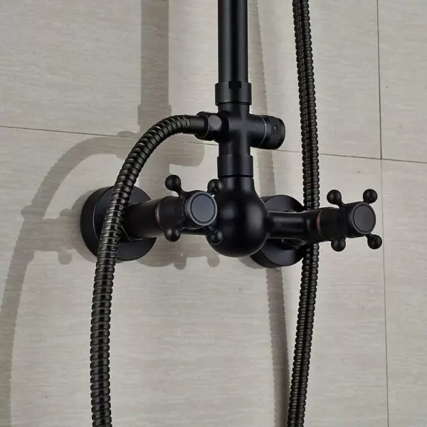 8" Retro Schwarz Duschsystem, 3 In 1 Dusche Duschset Duscharmatur