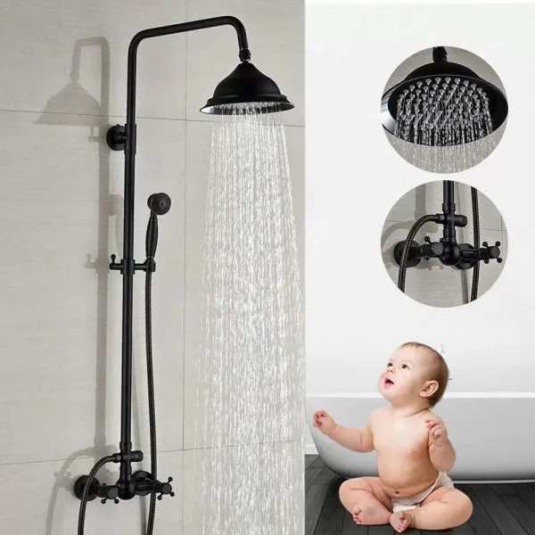 8" Retro Schwarz Duschsystem, 3 In 1 Dusche Duschset Duscharmatur