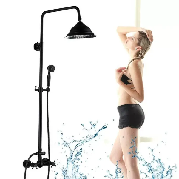 8" Retro Schwarz Duschsystem, 3 In 1 Dusche Duschset Duscharmatur