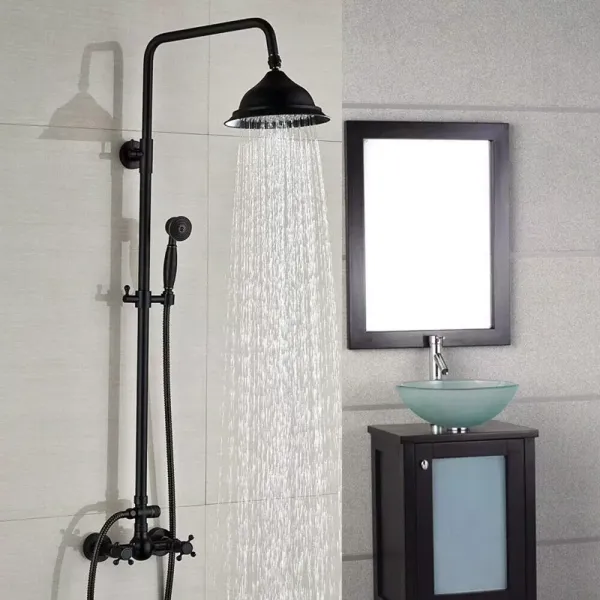 8" Retro Schwarz Duschsystem, 3 In 1 Dusche Duschset Duscharmatur