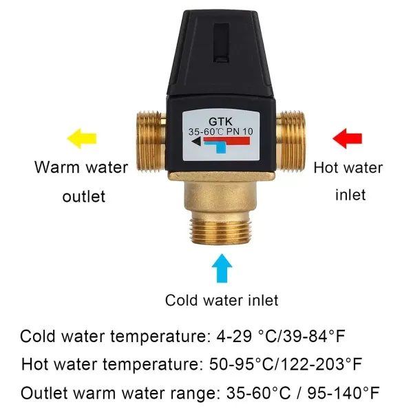 3-Wege Heiß Kaltwasser Ventil Thermostatventil Mischventil Messing 35-60℃ DN20 3-Wege Heiß Kaltwasser Ventil Thermostatventil Mischventil Messing 35-60℃ DN20