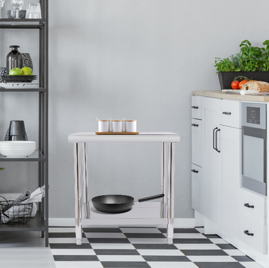 JJsdwin Edelstahltisch 60x30x85 Cm – Schwerlast Arbeitstisch Mit Unterregal Für Küche, Restaurant & Hotel