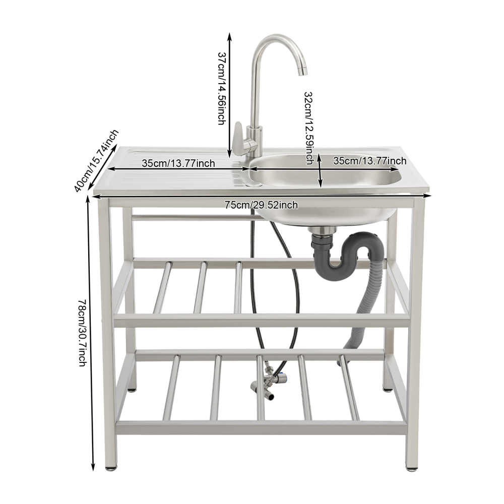 75 x 40 x 78 cm Edelstahl-Küchenspüle, freistehendes Küchenspülbecken für den Außenbereich, Edelstahlspüle mit Wasserhahn