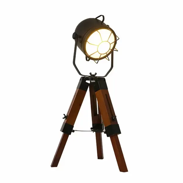 E27 Tischleuchte Dreibein-Retro-Holzlampe Metall Leuchte Schreibtischlampe Industriedesign kreative Dekoration