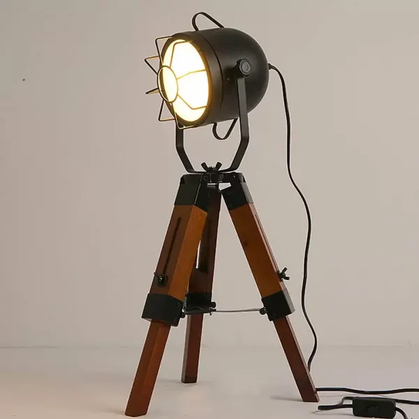 E27 Tischleuchte Dreibein-Retro-Holzlampe Metall Leuchte Schreibtischlampe Industriedesign kreative Dekoration