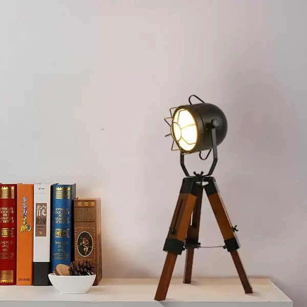 E27 Tischleuchte Dreibein-Retro-Holzlampe Metall Leuchte Schreibtischlampe Industriedesign kreative Dekoration