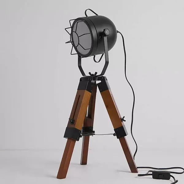 E27 Tischleuchte Dreibein-Retro-Holzlampe Metall Leuchte Schreibtischlampe Industriedesign kreative Dekoration