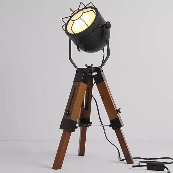 E27 Tischleuchte Dreibein-Retro-Holzlampe Metall Leuchte Schreibtischlampe Industriedesign kreative Dekoration