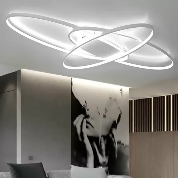 Deckenleuchte Dimmbar LED 3 Ring Kronleuchter Moderne Beleuchtung Dekor Lampe 70W Weiß