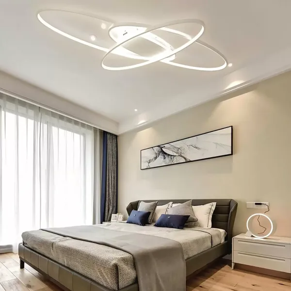 Deckenleuchte Dimmbar LED 3 Ring Kronleuchter Moderne Beleuchtung Dekor Lampe 70W Weiß