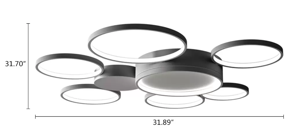 Moderne Kreativität LED Deckenleuchte mit 7 Ringen Mit der Fernbedienung Schwarz