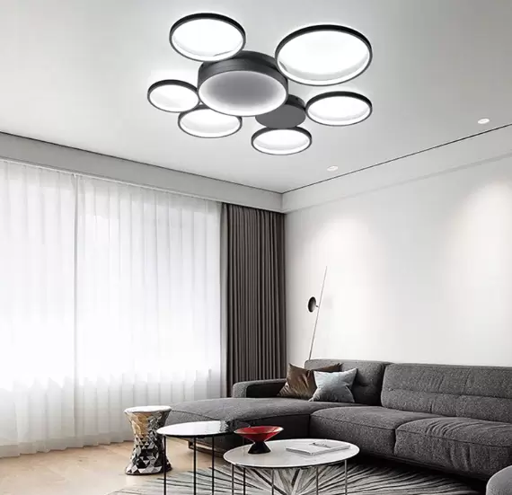Moderne Kreativität LED Deckenleuchte mit 7 Ringen Mit der Fernbedienung Schwarz