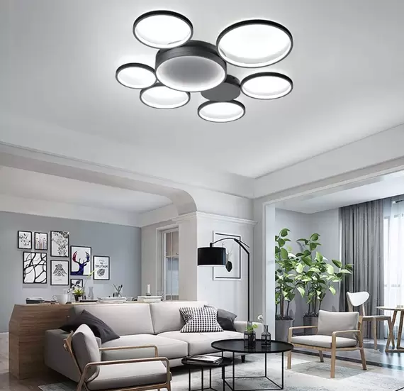 Moderne Kreativität LED Deckenleuchte mit 7 Ringen Mit der Fernbedienung Schwarz