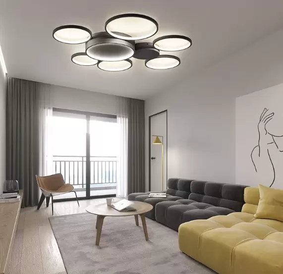 Moderne Kreativität LED Deckenleuchte mit 7 Ringen Mit der Fernbedienung Schwarz