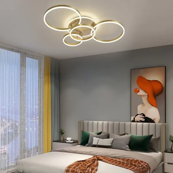 LED Deckenleuchte, Moderne Dimmbare mit Fernbedienung 3000-6000K Golden Kronleuchter für Schlafzimmer Wohnzimmer