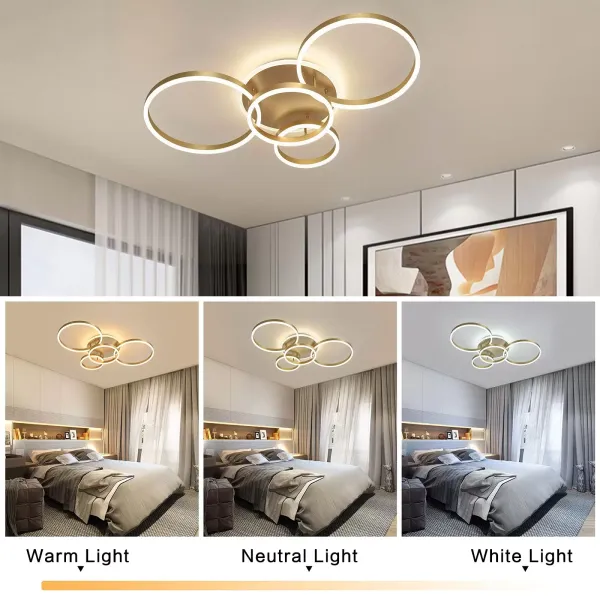 LED Deckenleuchte, Moderne Dimmbare mit Fernbedienung 3000-6000K Golden Kronleuchter für Schlafzimmer Wohnzimmer