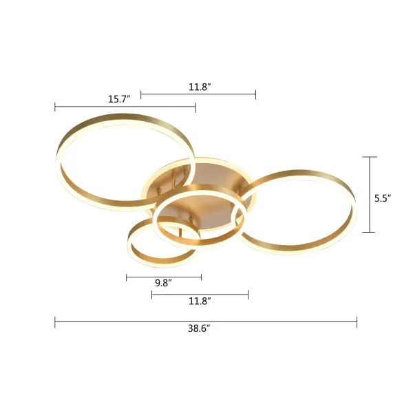 LED Deckenleuchte, Moderne Dimmbare mit Fernbedienung 3000-6000K Golden Kronleuchter für Schlafzimmer Wohnzimmer