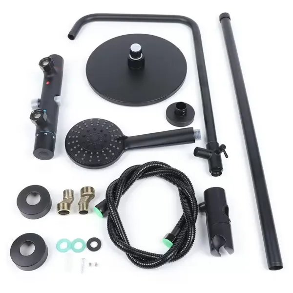 Duschsystem Dusche Armatur mit Thermostat 3 Strahlarten mit Anti-Verbrühungs-Duschsystem mit Kopfbrause Schwarz