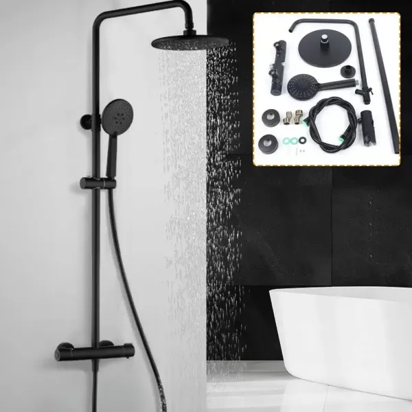 Duschsystem Dusche Armatur mit Thermostat 3 Strahlarten mit Anti-Verbrühungs-Duschsystem mit Kopfbrause Schwarz Duschsystem Dusche Armatur mit Thermostat 3 Strahlarten mit Anti-Verbrühungs-Duschsystem mit Kopfbrause Schwarz
