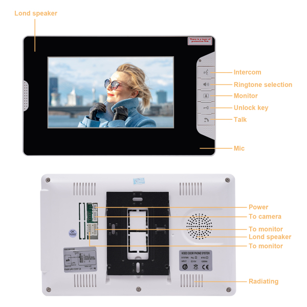 CNCEST 220V 7 Zoll Video-Türsprechanlage Türklingel Intercom Kit Video-Türklingel LCD