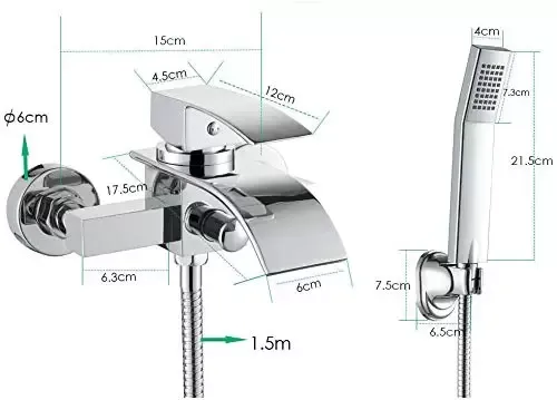 Badewanne Wasserhahn mit Handbrause Chrom Wandduschmischer