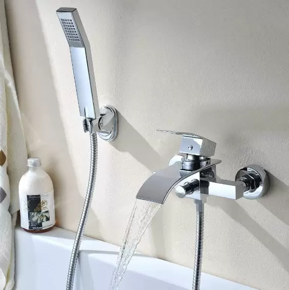 Badewanne Wasserhahn mit Handbrause Chrom Wandduschmischer