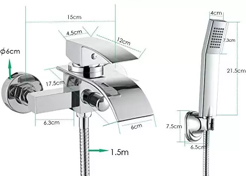 Badewanne Wasserhahn mit Handbrause Chrom Wandduschmischer