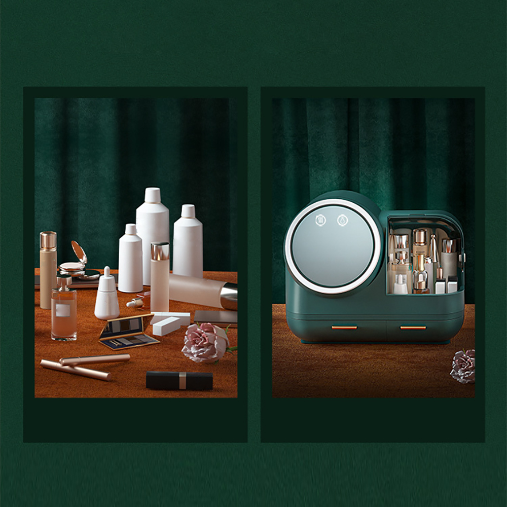 (Rosa/weiß/Grün) Make up Organizer mit LED-Licht-Aufbewahrungsbox für Kosmetik- Spiegel-schwenkbar