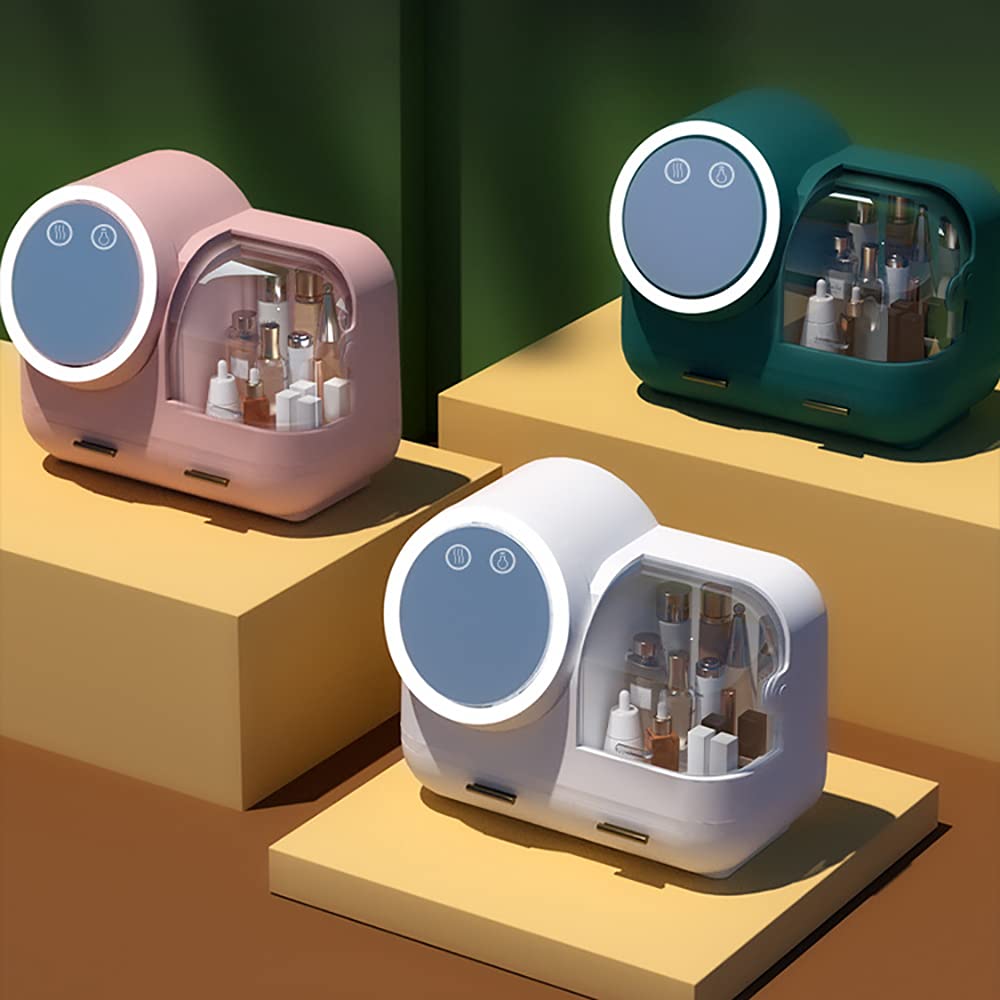 (Rosa/weiß/Grün) Make up Organizer mit LED-Licht-Aufbewahrungsbox für Kosmetik- Spiegel-schwenkbar