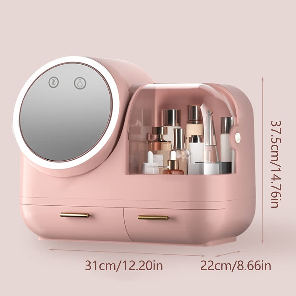 (Rosa/weiß/Grün) Make up Organizer mit LED-Licht-Aufbewahrungsbox für Kosmetik- Spiegel-schwenkbar